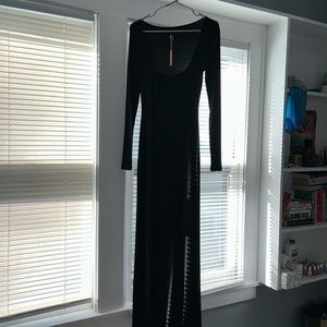 black, small, SKIMS soft lounge long sleeve dress
